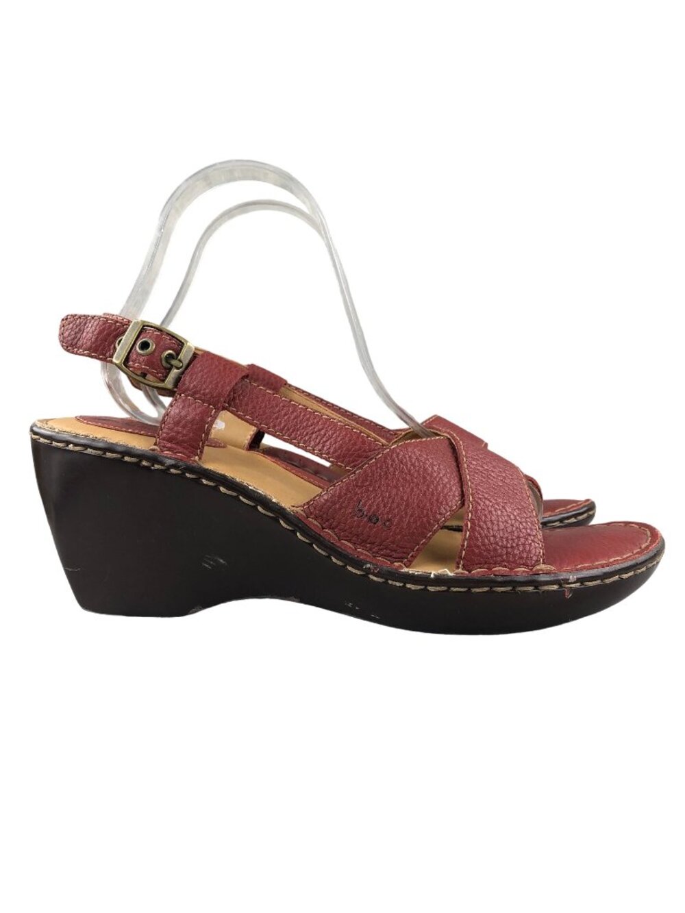 BOC Women's Size 11 Red Leather Criss Cross Slingback High Heel Wedge Sandals